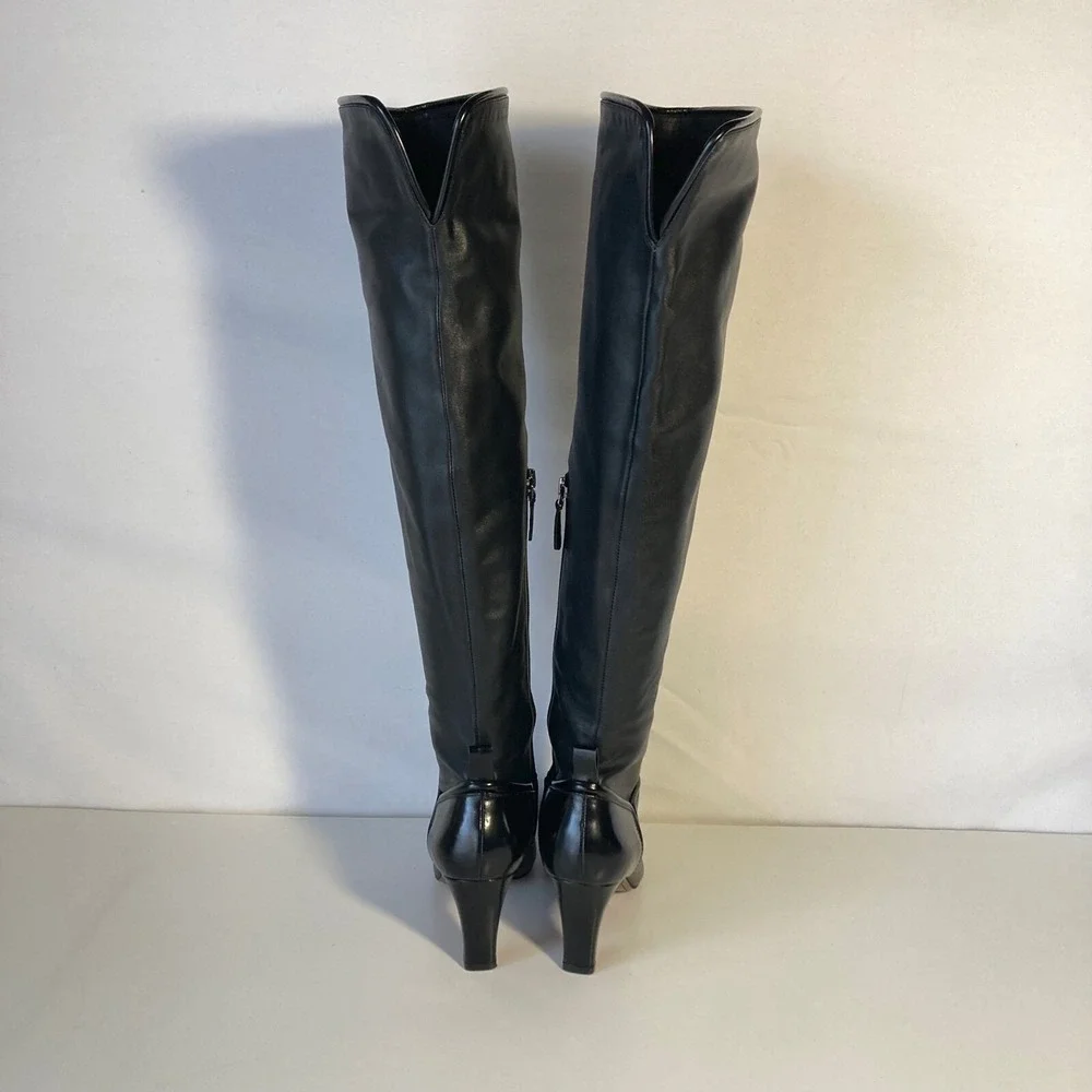10 Crosby Derek Lam Pointy Over The Knee Black Leather Heel Boot Women 7 RP$650